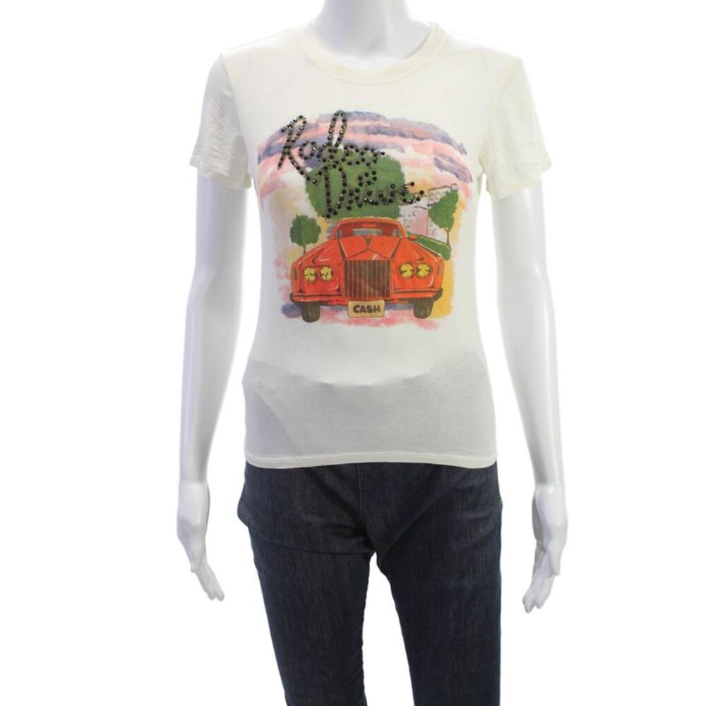 Revice Womens Ivory Basic T-Shirt Crew Neck Rayon Blend Short Sleeve Size S
